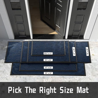 Yimobra Extra Large Door Mat 60x36, All-Weather Waterproof Outdoor Mats for Front Door, Non Slip Rubber Doormat for Patio Proch Outside Entryway Indoor, Blue