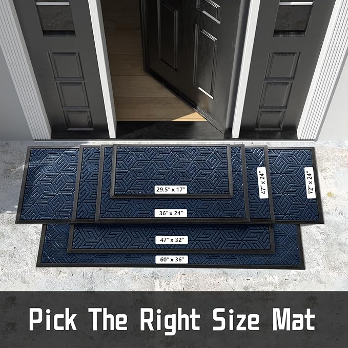 Yimobra Large Door Mat 47x24, All-Weather Waterproof Outdoor Mats for Front Door, Non Slip Rubber Doormat for Patio Proch Outside Entryway Indoor, Blue