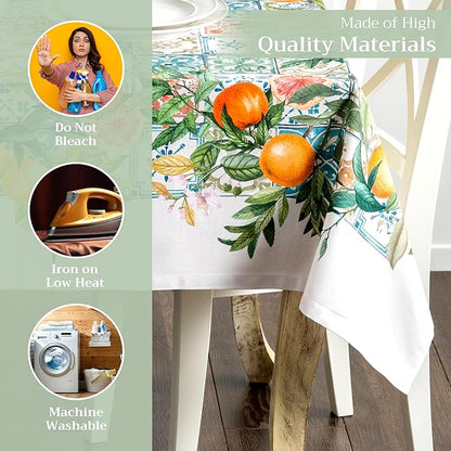 Maison d' Hermine Table Cloth Rectangle Table 100% Cotton 60 x 108 Inches Tablecloth Reusable Decorative Everyday Use for Dining Room, Farmhouse, Home, Party, Festive & Wedding Spring Summer - Agrume