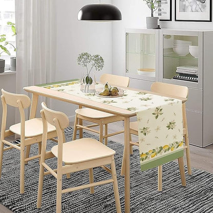 Lemon Spring Table Runner, Farmhouse Rustic Summer Flower Leaves Table Cover for Home Kitchen Dining Room Table, 13x90inch