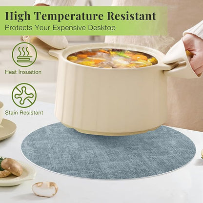 13-Inch Faux Leather Round Placemats Set of 4, Waterproof Anti-Slip Dual Sided Place mats, Heat Resistant Washable Table Mats with Coaster, Suitable for Indoor & Outdoor(4, Black Light Blue)