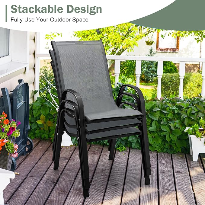 GIANTEX Patio Chairs Set of 4, Stackable Outdoor Dining Chairs - Image 4