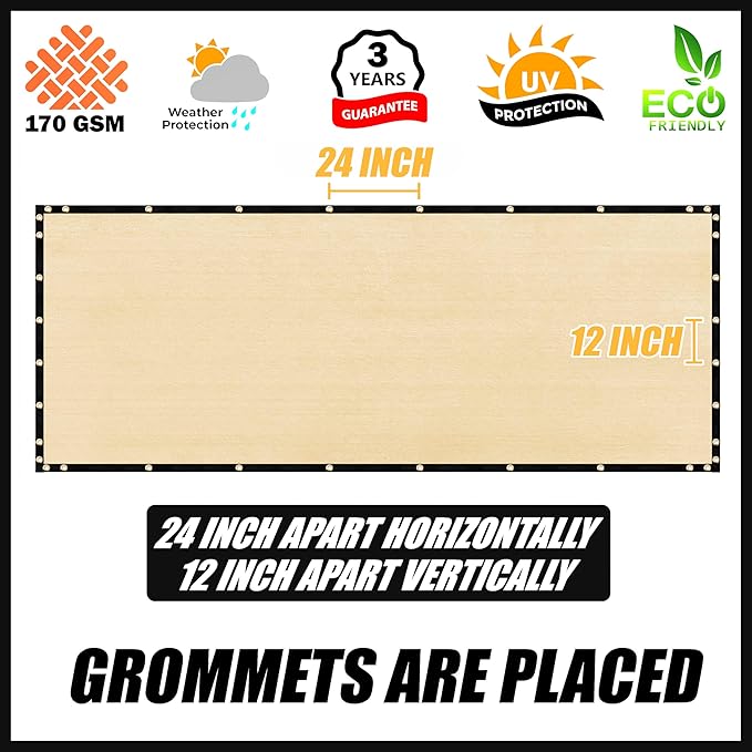 Royal Shade Custom Size 4' x 20' Beige Fence Privacy Screen Windscreen Cover Netting Mesh Fabric Cloth - Cable Zip Ties Included (We Make Custom Size)