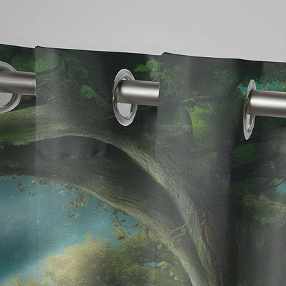 Forest Theme Outdoor Curtains for Patio Waterproof,Trees Moon Lake Pattern,Privacy Curtains for Porch Pergola Arbor Lanai Pool House Outside Deck,Set of 2 Panels,W54 x L108,Green