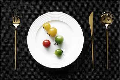Placemats Set of 4 Vinyl/Plastic Woven Place Mats for Kitchen Table Indoor/Outdoor Washable Placemat Wipeable Dining Table Mats (Full Black,4)