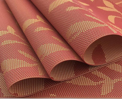 Gugrida Place Mats PVC Set of 6, Table Placemats Set of 6 PVC Woven Vinyl Place Mats Table Mats Natural Color (6 pcs, Oriange Leaves)