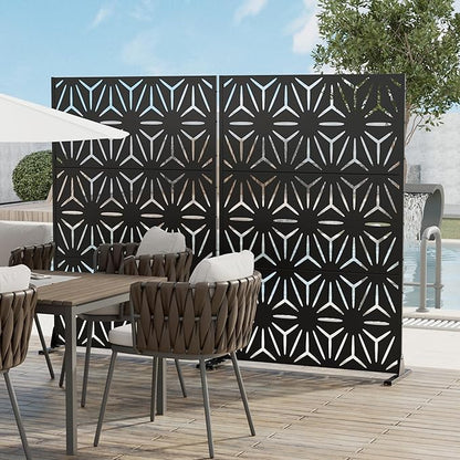 Casaphoria 72" H x 45" W Metal Privacy Screen, 2 Pack Outdoor Freestanding Decorative Divider for Patio & Garden with Stable Base, Black-Star