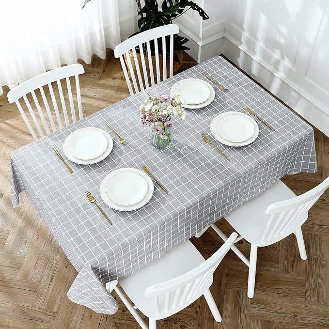 Romanstile Square Vinyl Tablecloth, 100% Waterproof Oil-Proof Checkered Plastic Table Cloth, Heavy Duty Wipeable Table Covers for Dining, Camping, Picnic, Outdoor - 54 x 54 Inch, Grey