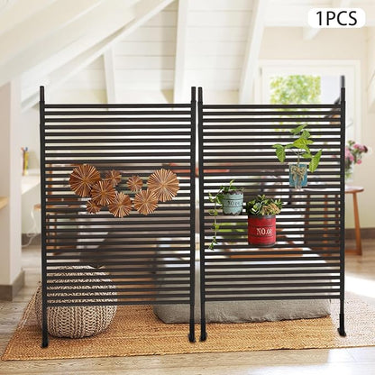Outdoor Privacy Screens Freestanding, 43" W x 71" H Metal Slatted Decorative Screen and Panels with Stand, Brown Backyard Privacy Panels for Garden Patio
