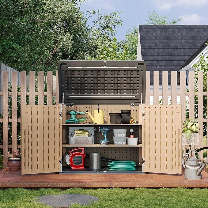 Aoxun Outdoor Storage Cabinet 35 Cu.Ft Outdoor Trash Can Storage Shed, and Lawn - Image 8
