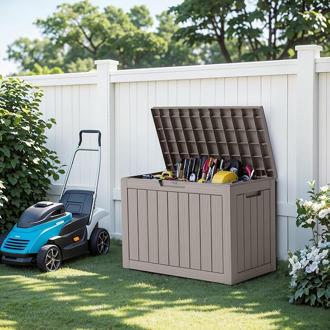 PatioZen 50 Gallon Deck Box Outdoor, Weatherproof Resin Patio Storage Box - Image 7