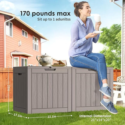 30 Gallon Outdoor Storage Box – Resin Deck Box with Lockable Lid, Waterproof Patio Furniture Storage for Tools, Garden & Yard Organization (Grey)