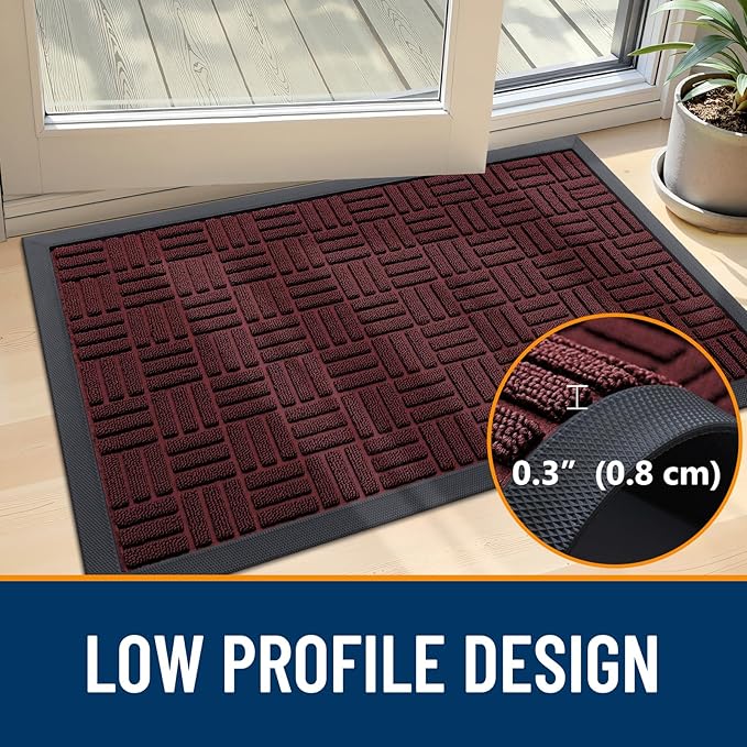 OLANLY Front Door Mat Outside Entrance 47x32, Absorbent, Heavy Duty Sturdy Natural Rubber Doormat Indoor Outdoor, Non-Slip, Stain and Fade Resistant, Low Profile Floor Mat for Entryway, Burgundy
