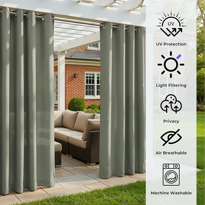 Set of 4 Outdoor Curtains for Patio Waterproof, Breathable Grommet Panels for - Image 4