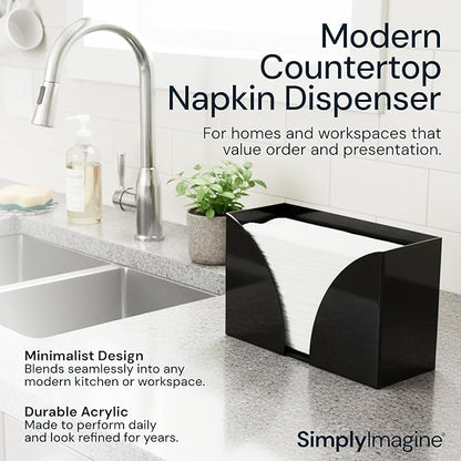 Acrylic Napkin Holder Wall Mount, 2 Pack Black - Multifold Paper Towel Dispenser for Bathroom & Kitchen Accessory - Open Top Guest Hand Towel Tray