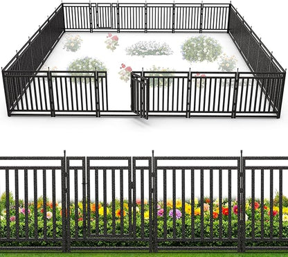Garden Fence 40in (H) x 54ft (L), 21 Panels + 3 Gates, Durable Outdoor Yard Barrier, Secure Garden Fencing Weather-Resistant Fence Ideal for Pets, Privacy & Decoration, Black Silver