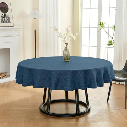 BALCONY & FALCON Rectangle Tablecloth Washable Wrinkle Resistant and Water Proof Table Cloth Decorative Linen Fabric Tablecloth for Dining Parties Kitchen Wedding and Outdoor Use(Navy Blue, 70" Round)