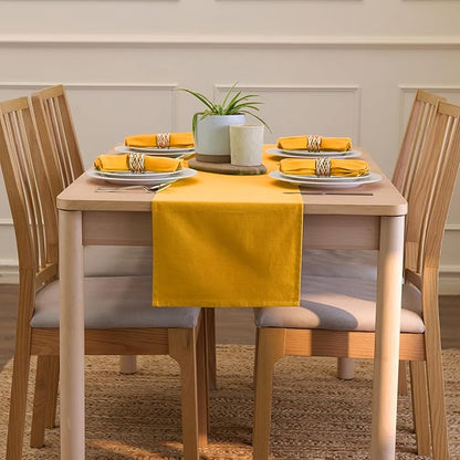 Encasa XO Table Runner 13"x59" Long | Cotton Canvas Fabric | Mango Solid Color | Machine Washable & Durable