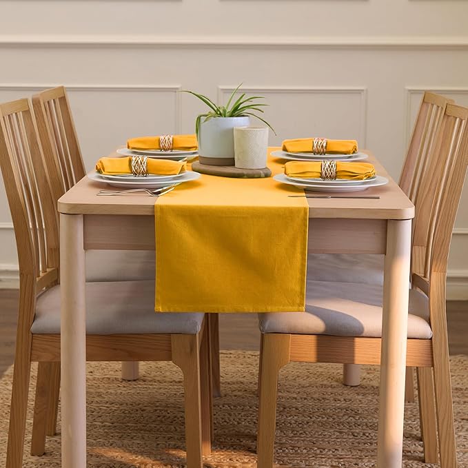 Encasa XO Table Runner 13"x48" Long | Cotton Canvas Fabric | Mango Solid Color | Machine Washable & Durable