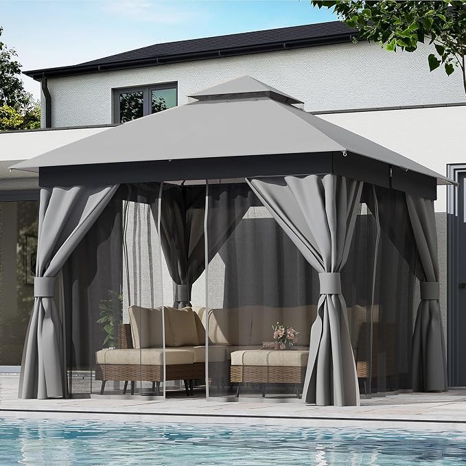 10'x10' Outdoor Gazebo, Heavy Duty Metal Frame Patio Canopy - Image 3