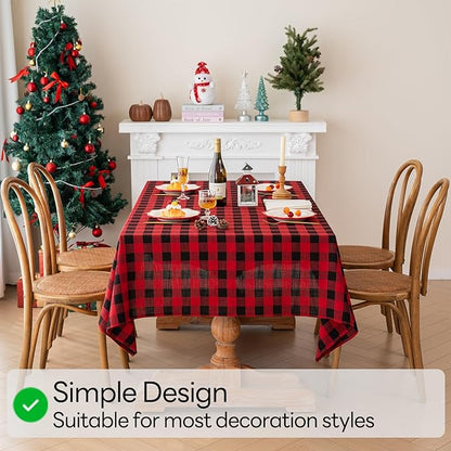 Christmas Gingham Tablecloth Heavy Duty Cotton Blend Red 60x120 inch Plaid Christmas Table Cloth Reusable Waterproof Foldable Tablecloths Xmas Table Cover for New Year Party Decor