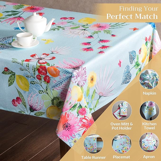 Maison d' Hermine Table Cloth Rectangle Table 100% Cotton 60 x 120 Inches Tablecloth Reusable for Dining Room, Farmhouse, Home, Party, Festive & Wedding Spring Summer - Jardin D'Ete - Mint