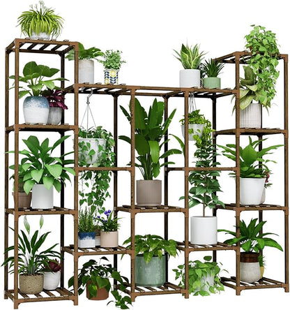Bamworld Large Hanging Plant Stand Indoor Tall Plant Shelf Outdoor 14 Pots | by Bamworld