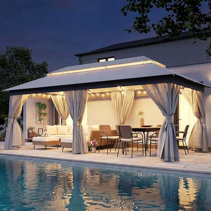 10'x20' Outdoor Gazebo with 100FT String Lights, Metal Heavy Duty Patio Canopy by LAUSAINTHOME