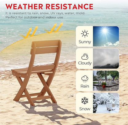 Costaelm Paradise 3-Piece Outdoor HDPE Folding Patio Bistro Table and Chairs, Teak