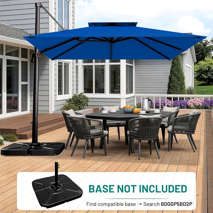 12×12 FT Double-Top Cantilever Patio Umbrella, Royal Blue | Square Offset - Image 6