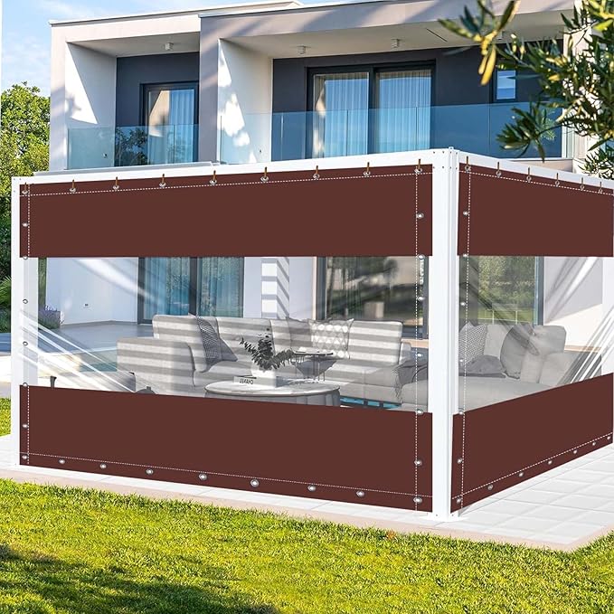 FoundGo 8'H x 7'W Vinyl Curtains for Patio 19oz, Outdoor Clear Vinyl Patio Enclosure,Heavy Duty Clear Tarp Waterproof Vinyl Tarps with Grommets for Pergola, Balcony,Porch,Gazebos，-4℉ Cold Resistant