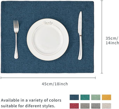 BALCONY & FALCON Placemats Set of 4 Faux Linen Cloth Place Mats Washable Waterproof Wrinkle Resistant Table Placemats for Dining Kitchen Farmhouse Indoor & Outdoor Use(Navy Blue, 13.8”x 17.7”