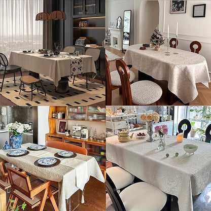 Table Cloth Rectangle Table Beige Jacquard Waterproof Rectangular Tablecloth for Dining Room, Farmhouse, Hotel, Parties & Wedding - Milky White 70''x120''