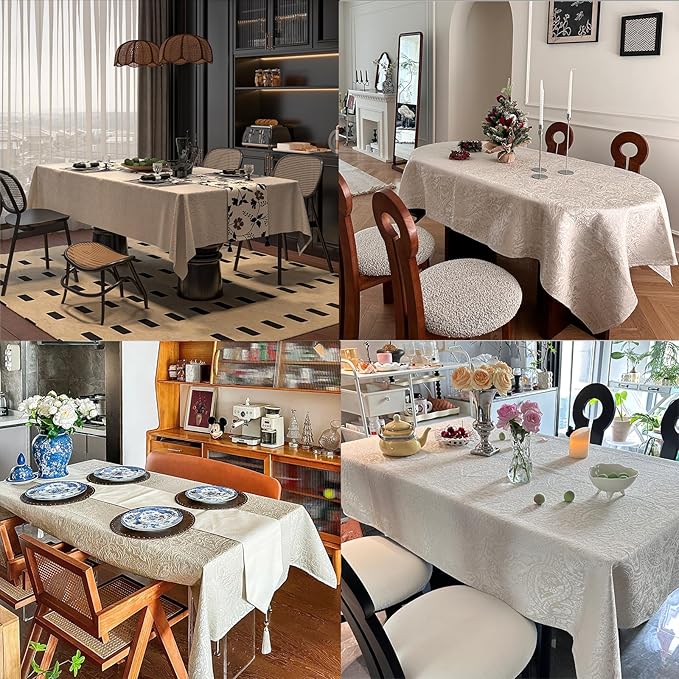 Jacquard Square Tablecloth, Thick Kitchen Dining Table Cloth for Square or Round Tables, Waterproof Decorative Fabric Table Cover for Outdoor and Indoor, 60x60 Inch Milky White