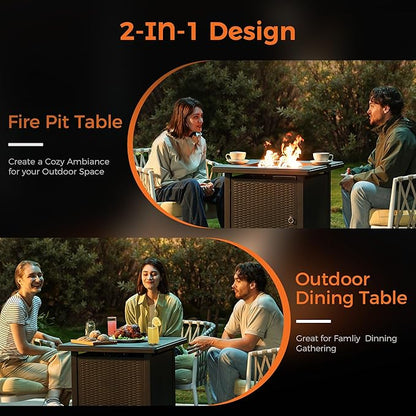 BALI OUTDOORS 50000 BTU Propane Fire Pit with Lid, 28 inch Fire Pit Table Outdoor, Black Firepits for Outside Backyard, Patio