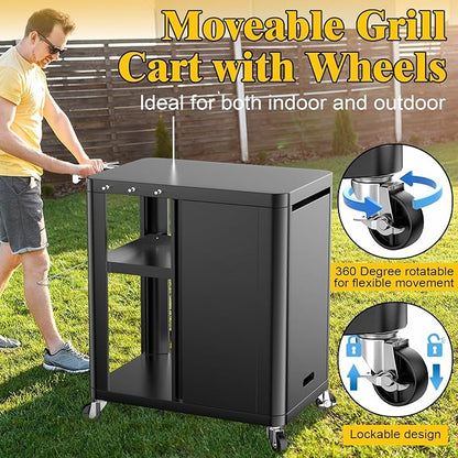 Outdoor Grill Table Cart 57"x24"x35", Outdoor Kitchen Island with Storage & Large Tabletop for Blackstone Griddle, Ooni Pizza Oven, Ninja Woodfire Grill, BBQ Station, Dining Cart, Rolling BBQ Table
