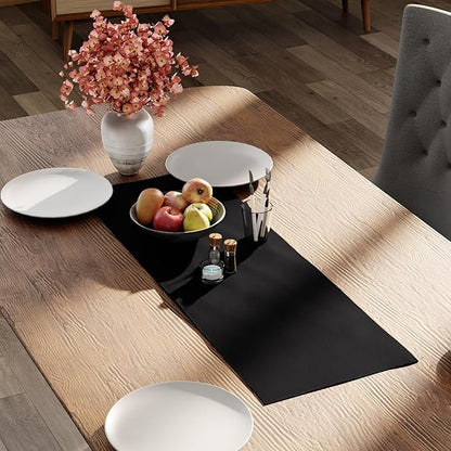 Encasa XO Table Runner 13"x36" Long | Cotton Canvas Fabric | Jet Black Solid Color | Machine Washable & Durable