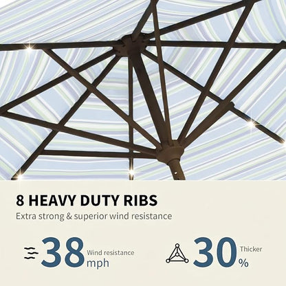 9FT Patio Umbrella with Solar Lights, Outdoor Market Umbrella with Tilt and - Image 3