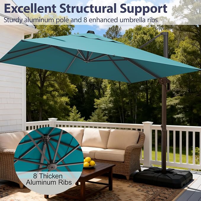 9' X 12' Cantilever Patio Umbrella Rectangle Outdoor Umbrella, 6-Level Tilt & - Image 2