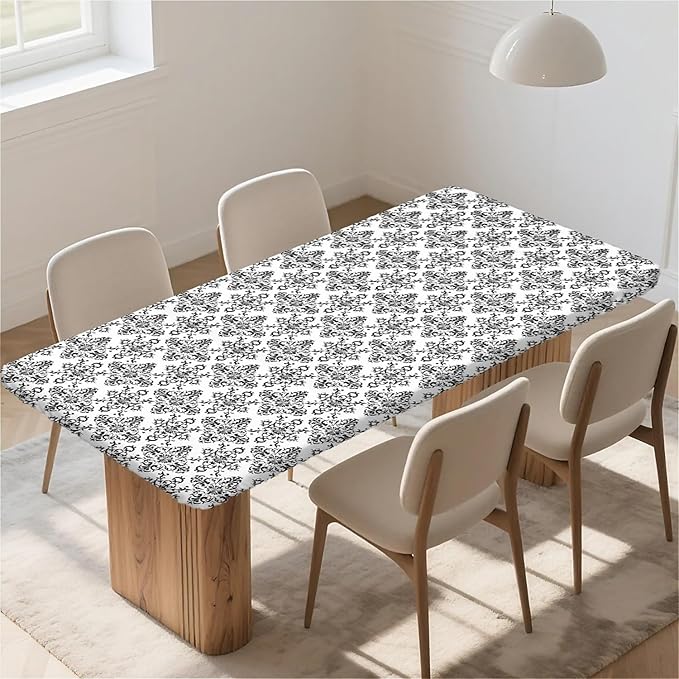 Rectangle Table Cloth Cover Waterproof Elastic Fitted Polyester Fitted Tablecloths for 6 Foot Tables for Indoor,Picnic, Camping, Outdoor （72" x 30"，Geometric ）