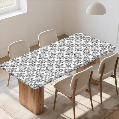 Rectangle Table Cloth Cover Waterproof Elastic Fitted Polyester Fitted Tablecloths for 6 Foot Tables for Indoor,Picnic, Camping, Outdoor （72" x 30"，Geometric ）