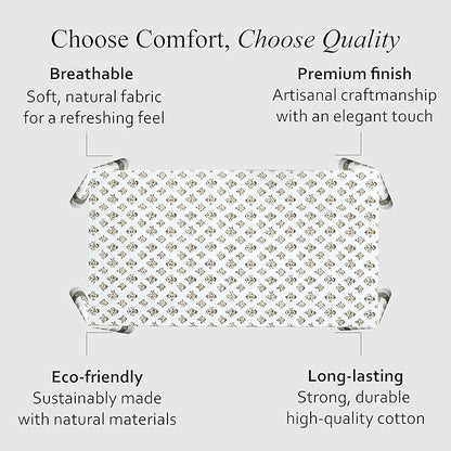 CPC Tablecloth 100% Cotton 70x118 Inch Indian Block Print Rectangle Table Cover, Table Cloth for Weddings, Spring/Summer, Barbeque -Forest Green