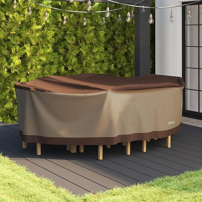 DUCKCOVERS Ultimate Waterproof Rectangular/Oval Patio Table with Chairs Cover, 107 Inch