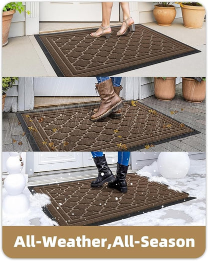 Color&Geometry Front Door Mat Outside Entrance, Heavy Duty Non Slip Low Profile Doormat for Entryway, Trap Dirt and Moisture Welcome Mats All-Weather, Easy Clean, Patio, Garage, 24"x36" Brown