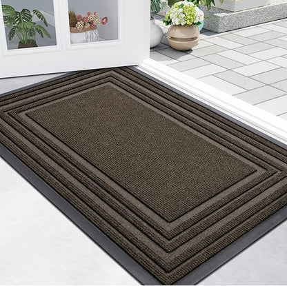 Buganda Front Door Mat Indoor Outdoor Entrance, Non-Slip Natural Rubber Doormats, Easy Clean, Low Profile, Dirt Trapper Entryway Floor Mats for Outside, Garages and Patios, 29.5x17, Brown