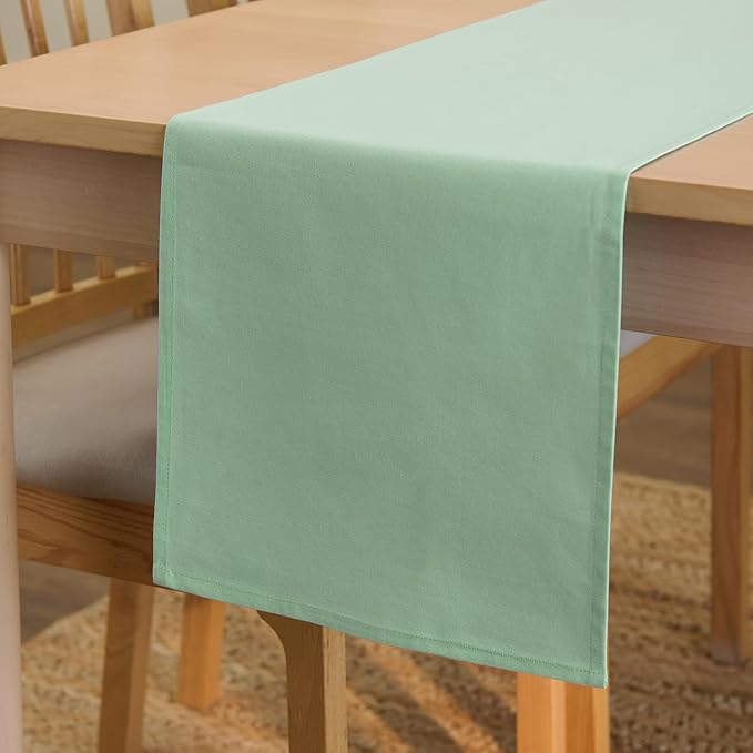 Encasa XO Table Runner 13"x91" Long | Cotton Canvas Fabric | Mint Green Solid Color | Machine Washable & Durable