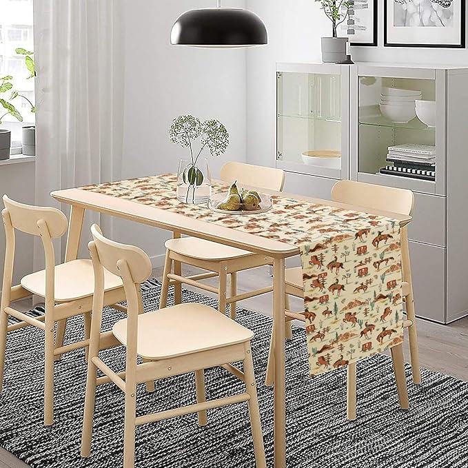 Western Cowboy Table Runner,Vintage Farmhouse Country Cowboy Horse Cactus Desert Print Table Runner for Kitchen Dining Table Holiday Home Party Decor 13x60in