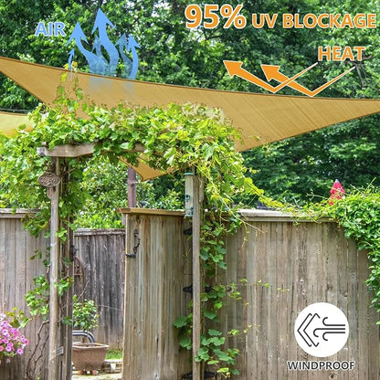 10' x 10' x 10' Triangle Sun Shade Sail, 185 GSM HDPE, Sand | 95% UV block - Image 6