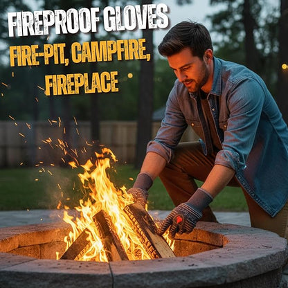 GRILL HEAT AID BBQ Grill Gloves 1472°F - Extreme Heat Resistant Oven Mitts for Grilling, Smoker & Fire Pit with Silicone Grip & EN407 Cut Resistance - Short Cuff, Dusky Gray