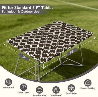 Rectangle Picnic Table Cloth, Elastic Waterproof Fitted Vinyl Tablecloths for 5 Foot Tables, Wipeable Flannel Backed Table Covers for Dining, Camping, Outdoor(Black,30"x60")